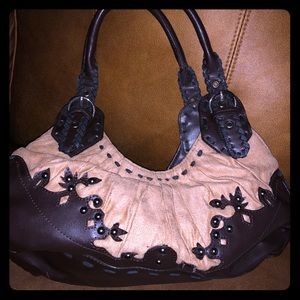 Tan suede and brown purse